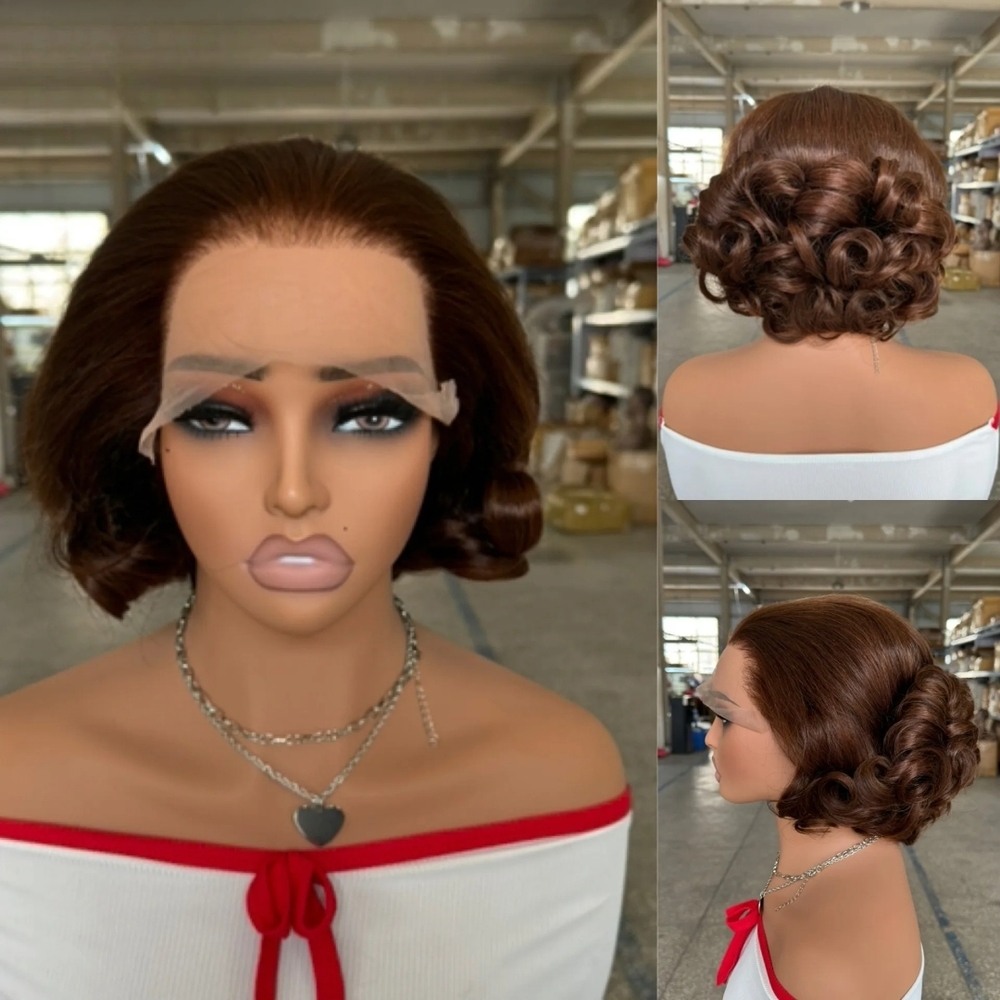 Luxurious Chestnut Brown Curly Hair Wig